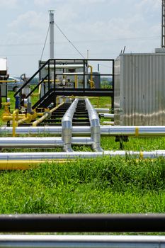 industrial pipes at an oil well