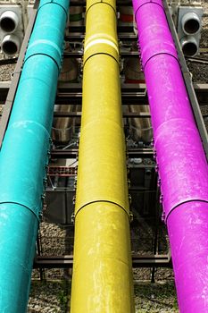 industrial pipes in a electricity power plant (CMY colors)