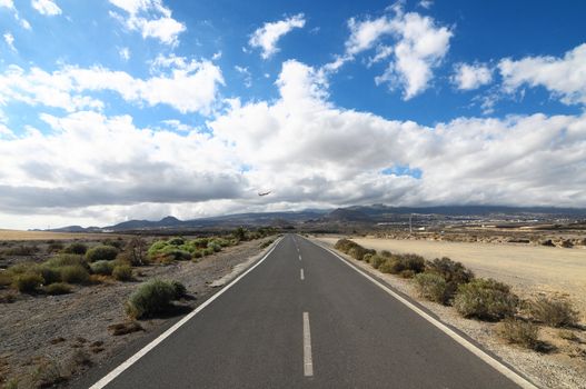 Lonely Road in the Desert in Tenerife Canary Islands