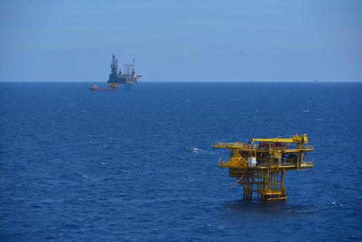 The offshore oil rig and remote platform in the gulf of Thailand.