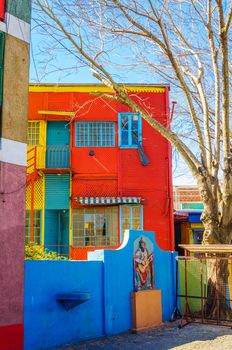 Brightly colored building in La Boca neighborhood in Buenos Aires, Argentina