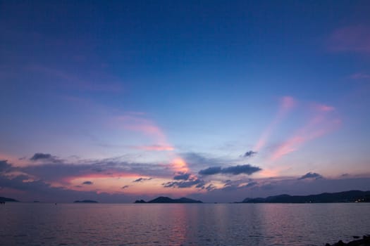 Sunset with blue sky landscape for background