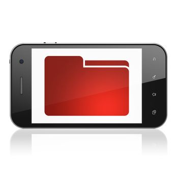 Finance concept: smartphone with Folder icon on display. Mobile smart phone on White background, cell phone 3d render