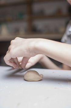 Girl make toyfrom clay. High resolution image.