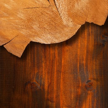Wooden background with trunk section and shadows