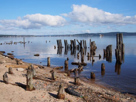 old piles in the lake