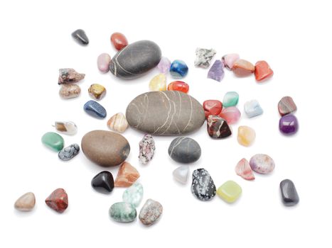 minerals and pebble on a white background 