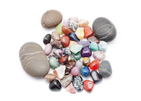 minerals and pebble on a white background 