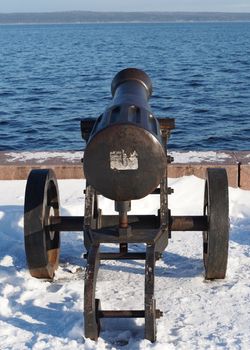 Gun on quay of Onega in Petrozavodsk, Russia 
