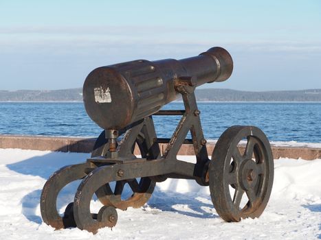 Gun on quay of Onega in Petrozavodsk, Russia 