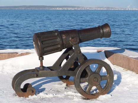 Gun on quay of Onega in Petrozavodsk, Russia 