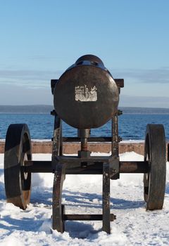 Gun on quay of Onega in Petrozavodsk, Russia 
