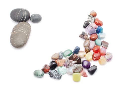 minerals and pebble on a white background 