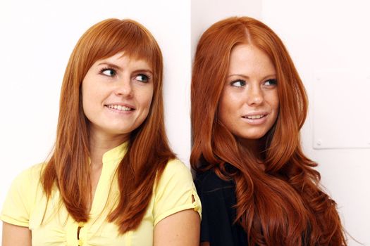 Two young beautiful redhead women