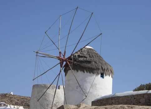 Old windmills on a mysterious island of Mykonos, Greece