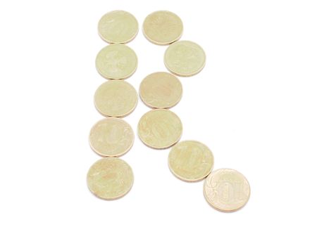 Letters of coins on a white background
