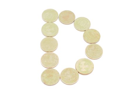 Letters of coins on a white background