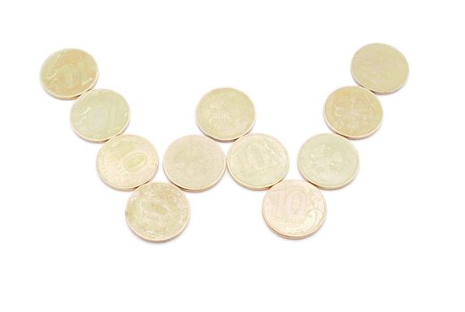 Letters of coins on a white background
