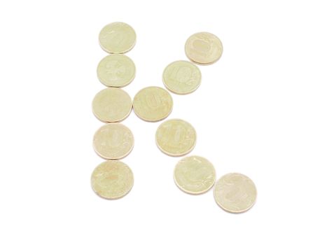 Letters of coins on a white background