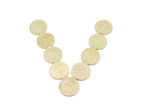 Letters of coins on a white background