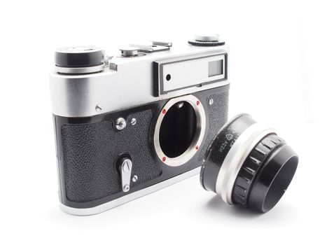 Old camera on a white background 