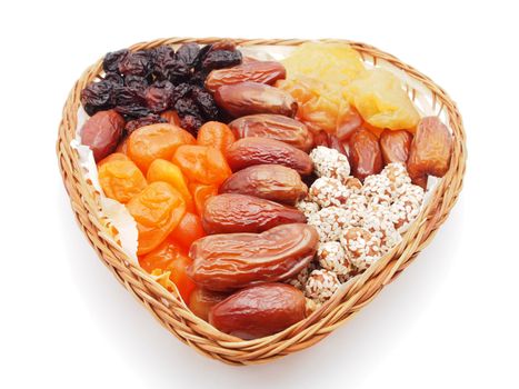 Dried fruits on white background