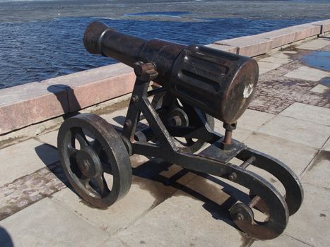 Gun on quay of Onega in Petrozavodsk, Russia 