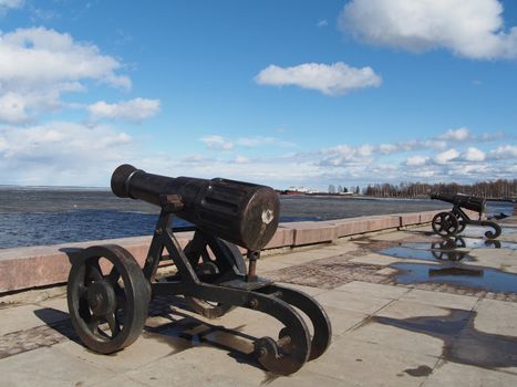 Gun on quay of Onega in Petrozavodsk, Russia 
