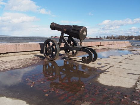 Gun on quay of Onega in Petrozavodsk, Russia 