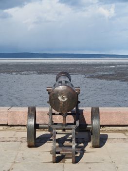 Gun on quay of Onega in Petrozavodsk, Russia 