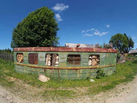 railway wagon with wood