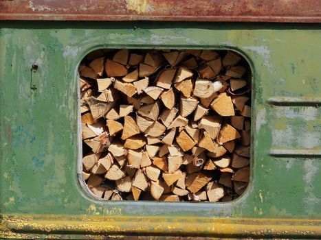 railway wagon with wood