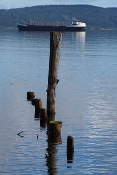 ship and piles on the lake