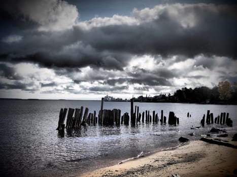 old piles in the lake