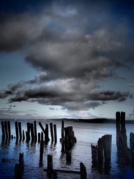 old piles in the lake