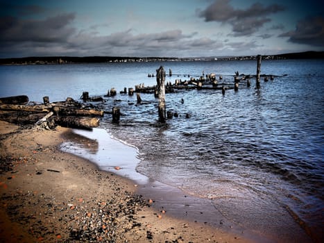 old piles in the lake