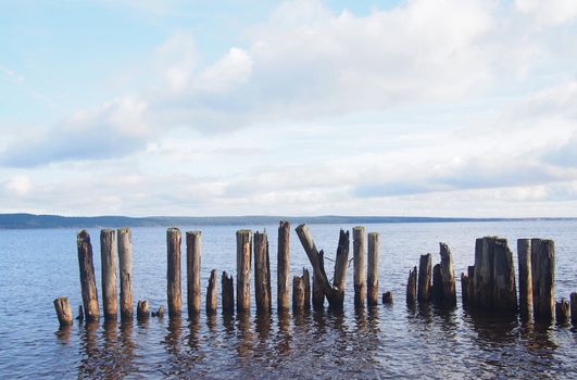old piles in the lake
