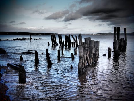 old piles in the lake