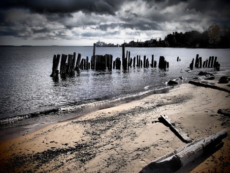 old piles in the lake