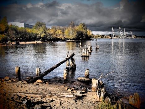 old piles in the lake