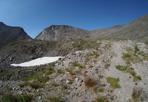 Snow in the mountains in summer