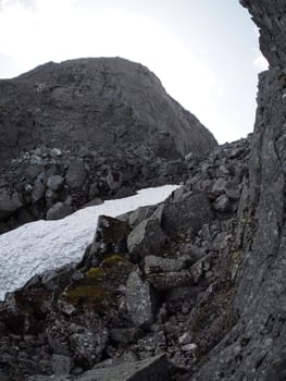 Snow in the mountains in summer