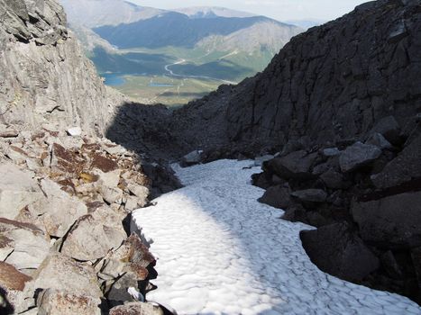 Snow in the mountains in summer