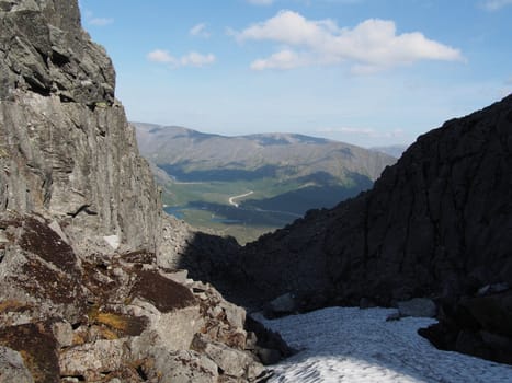 Snow in the mountains in summer
