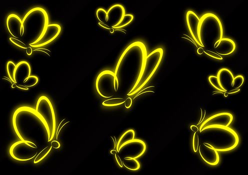 Yellow butterflies on a black background
