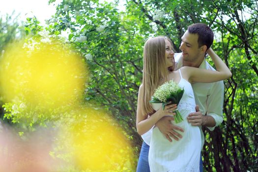 Young couple in love outdoors