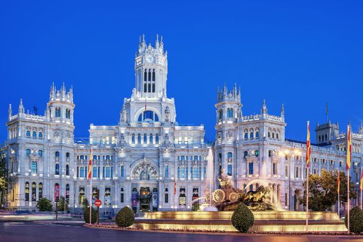 Plaza de la Cibeles by night, Madrid, Spain.