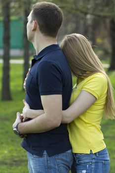 Portrait of love couple embracing outdoor