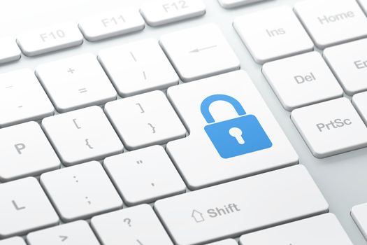 Privacy concept: enter button with Closed Padlock on computer keyboard background, 3d render, selected focus