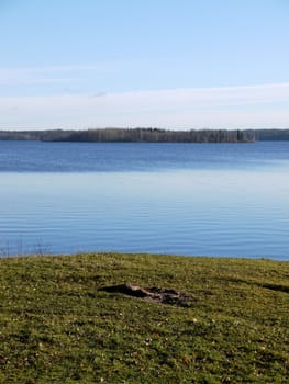 Coast of lake in the autumn